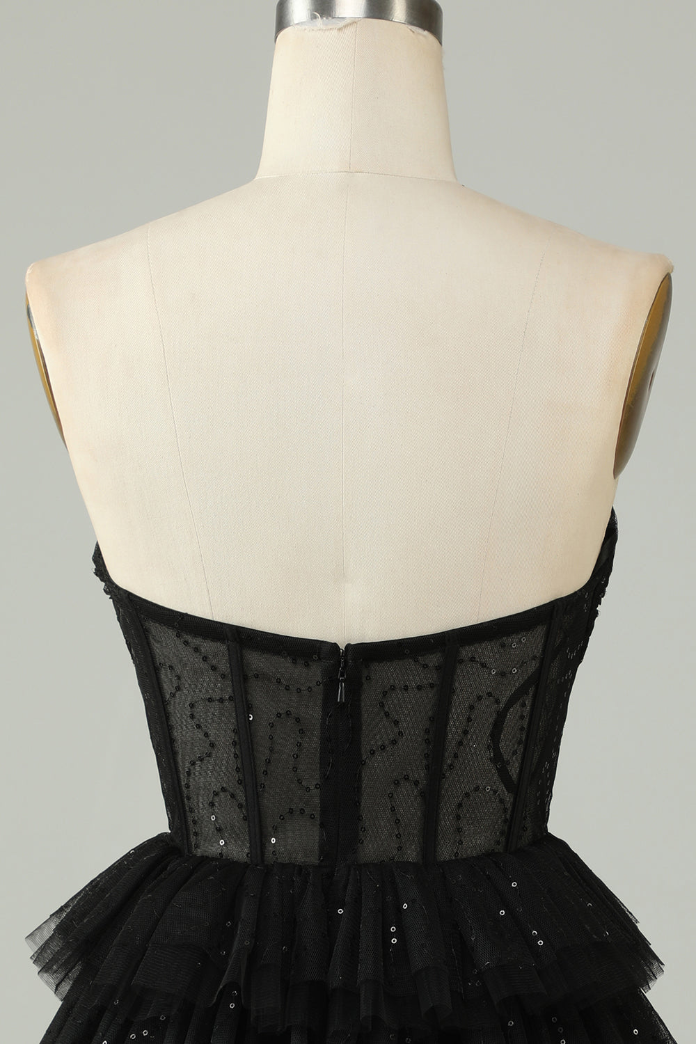 Black A Line Strapless Open Back Corset Short Formal Dress