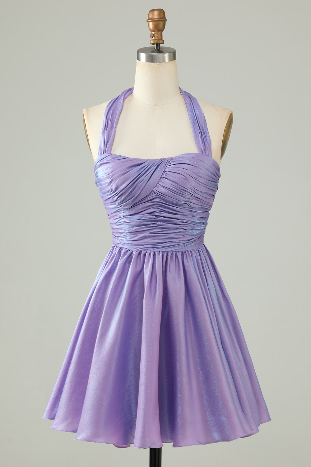 Purple Halter Open Back Sleeveless A Line Short Formal Dress