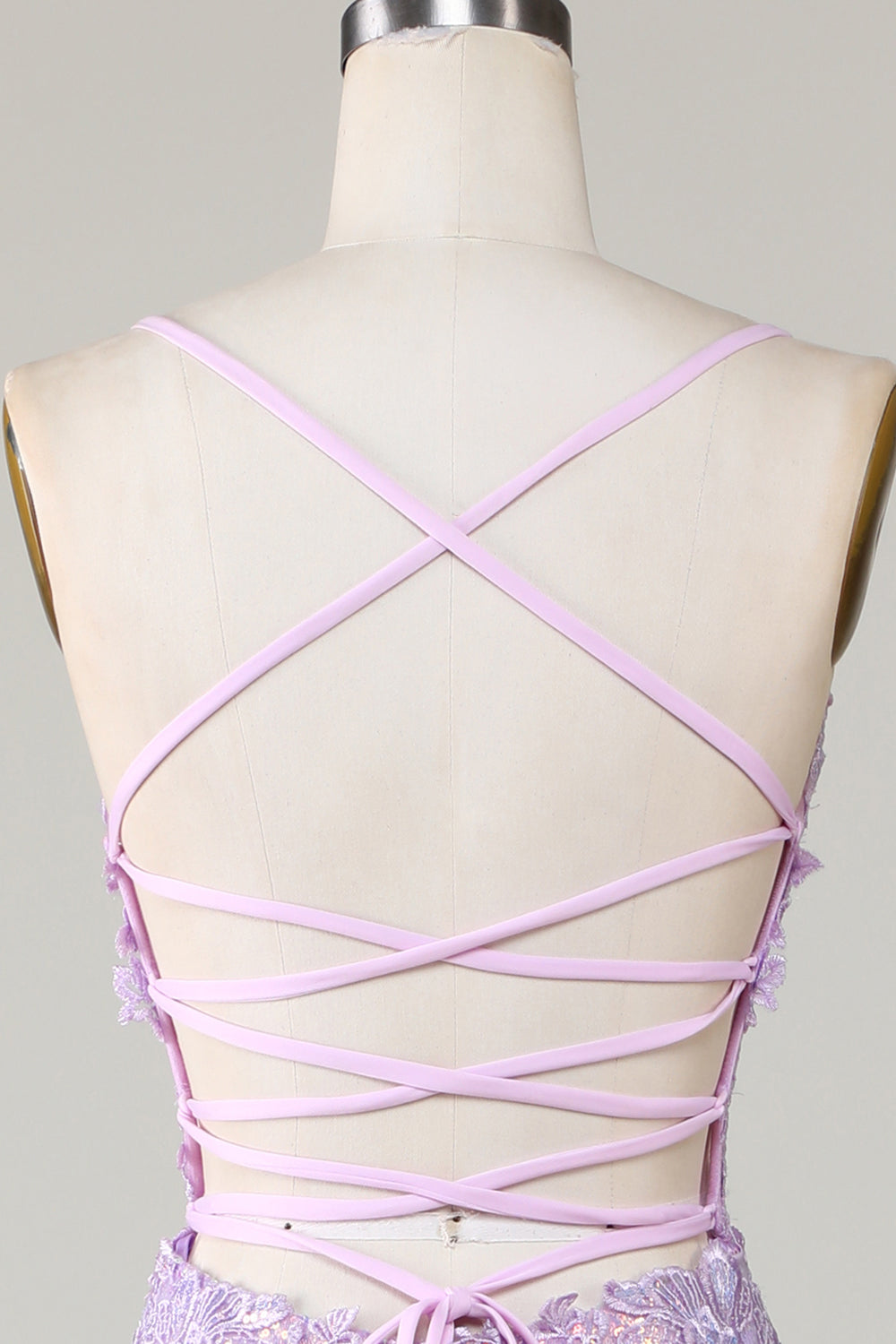 Sparkly Mermaid Spaghetti Straps Purple Corset Formal Dress with Slit