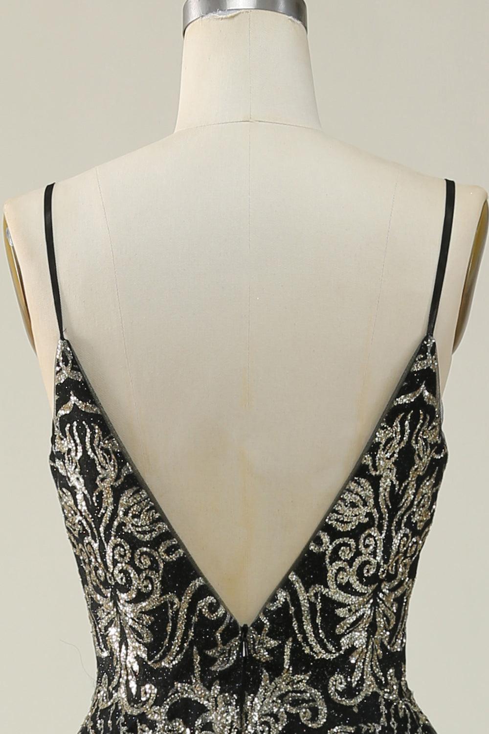 Black Golden Spaghetti Straps Long Formal Dress