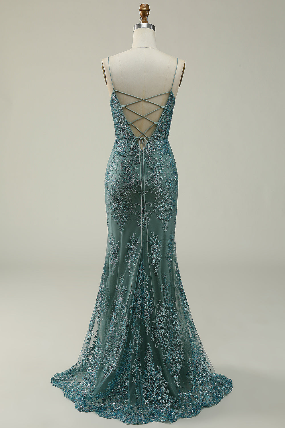 Mermaid Spaghetti Straps Green Long Formal Dress with Split Front