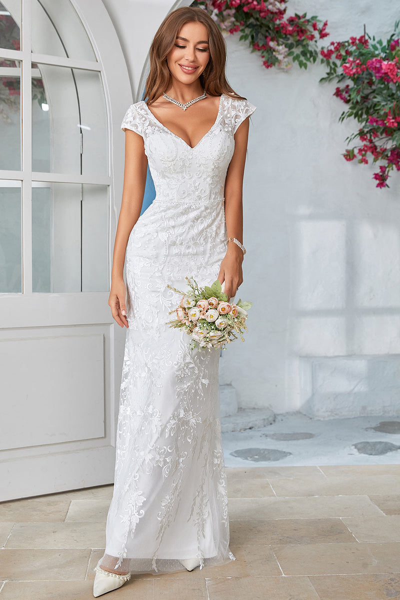 V neck cap 2025 sleeve wedding dress