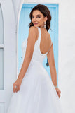 Simple Ivory Organza Scoop Neck Sweep Train A Line Wedding Dress