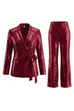 Sparkly Dark Purple 2 Pieces Sequins Notched Lapel Women Formal Suits