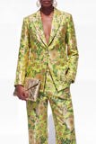 Blue Floral 2 Piece Notch Lapel One Button Women Suits