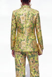 Blue Floral 2 Piece Notch Lapel One Button Women Suits