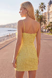 Pink Bodycon Spaghetti Straps Beaded Floral Short Formal Dress with Bow