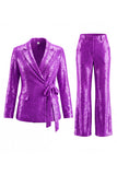 Sparkly Dark Purple 2 Pieces Sequins Notched Lapel Women Formal Suits