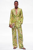 Blue Floral 2 Piece Notch Lapel One Button Women Suits