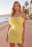 Pink Bodycon Spaghetti Straps Beaded Floral Short Formal Dress with Bow