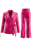 Sparkly Dark Purple 2 Pieces Sequins Notched Lapel Women Formal Suits