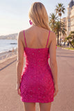 Pink Bodycon Spaghetti Straps Beaded Floral Short Formal Dress with Bow