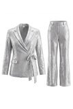 Sparkly Dark Purple 2 Pieces Sequins Notched Lapel Women Formal Suits