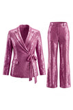 Sparkly Dark Purple 2 Pieces Sequins Notched Lapel Women Formal Suits