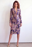Green Flower 2 Piece Peak Lapel Single Breasted Jacquard Work Dress with Slit