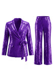 Sparkly Dark Purple 2 Pieces Sequins Notched Lapel Women Formal Suits