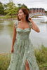 Load image into Gallery viewer, Green Corset Butterflies A-Line Long Tulle Prom Dress with Slit