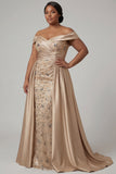 Off The Shoulder Beaded Dusty Blue Sequin Long Mother of the Bride Dress