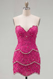 Sweetheart Pink Bodycon Short Formal Dress with Beading