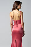 Watermelon Mermaid Spaghetti Straps Long Bridesmaid Dress