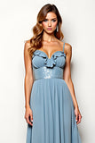 Grey Blue Chiffon A Line Long Wedding Guest Dress with Beadings