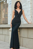 Load image into Gallery viewer, Sparkly Mermaid Deep V Neck Black Lace Long Formal Dress with Beading