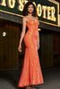 Load image into Gallery viewer, Sparkly Orange Mermaid Spaghetti Straps Sequins Formal Dress With Slit
