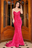 Sparkly Mermaid Sweetheart Hot Pink Sequins Long Formal Dress