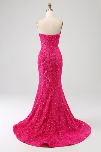 Sparkly Mermaid Sweetheart Hot Pink Sequins Long Formal Dress