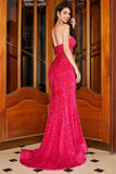 Sparkly Mermaid Sweetheart Hot Pink Sequins Long Formal Dress