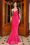 Sparkly Mermaid Sweetheart Hot Pink Sequins Long Formal Dress