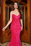 Sparkly Mermaid Sweetheart Hot Pink Sequins Long Formal Dress