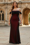 Black Red Cold Shoulder Sheath Long Plus Size Bridesmaid Dress