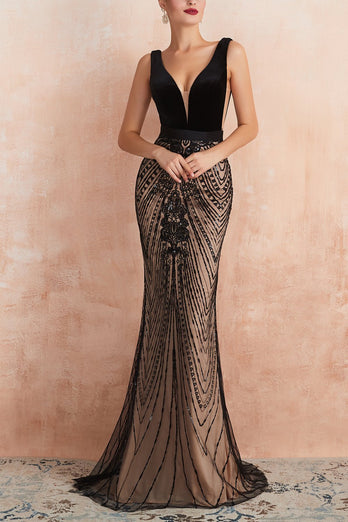 Sparkly Black Mermaid Beaded Long Formal Dress