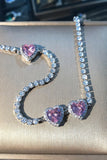 Pink Round Necklace with Heart Rhinestones