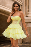 Strapless Corset A Line Green Homecoming Dress with Beading