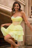 Strapless Corset A Line Green Homecoming Dress with Beading