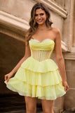 Strapless Corset A Line Green Homecoming Dress with Beading