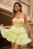 Strapless Corset A Line Green Homecoming Dress with Beading