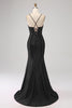 Load image into Gallery viewer, Stunning Black Mermaid Spaghetti Straps Corset Formal Dress with Slit Front
