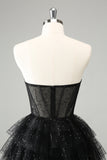 Sparkly A Line Black Sweetheart Tiered Corset Cute Cocktail Dress