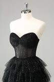 Sparkly A Line Black Sweetheart Tiered Corset Cute Cocktail Dress