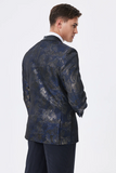 Dark Navy Jacquard Shawl Lapel Men's Formal Blazer