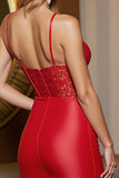 Red Bodycon Corset Mini Cocktail Dress with Lace