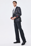 Dark Navy Jacquard Shawl Lapel Men's Formal Blazer