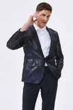 Dark Navy Jacquard Shawl Lapel Men's Formal Blazer