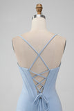 Light Blue Bodycon Corset Spaghetti Straps Short Cocktail Dress