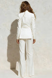 White 2 Pieces Notched Lapel Ruched Tuxedo with Sash