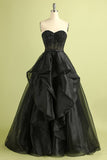 Sparkly Black Corset Beaded Sweetheart Long Formal Dress