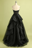 Sparkly Black Corset Beaded Sweetheart Long Formal Dress